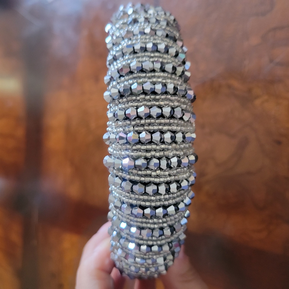 Intricate Silver Beaded Bracelet with Textured Design